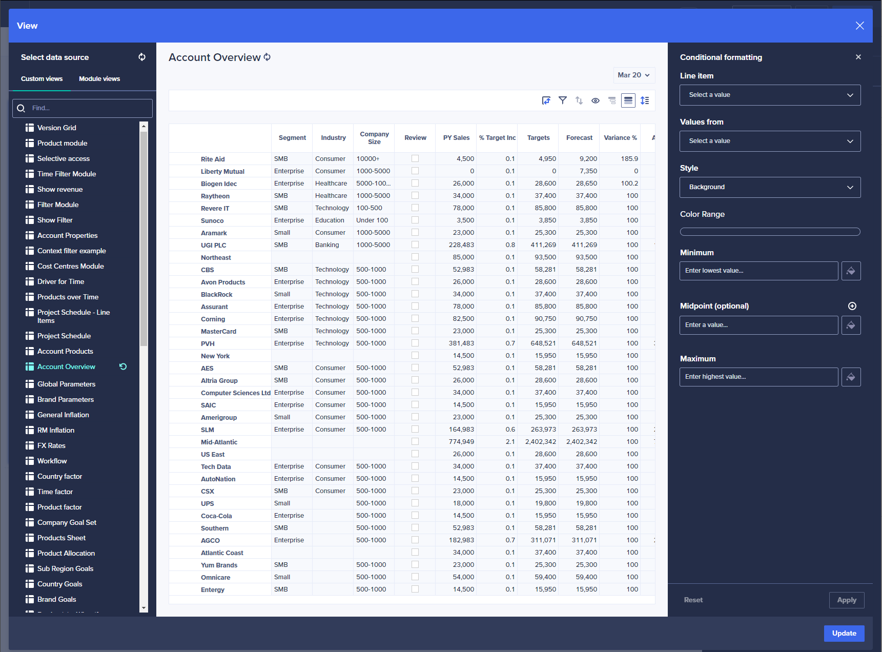 Configure Conditional Formatting Anaplan Technical Documentation