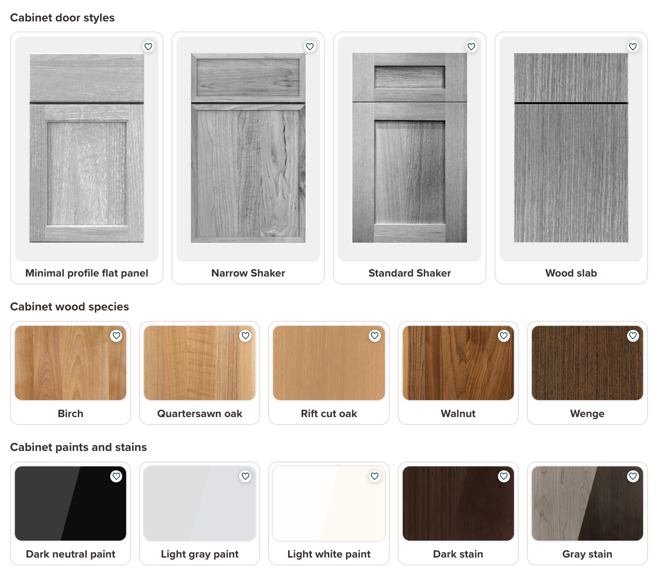 Browse our recommended style and design elements based on your mood board and favorite your top choices.