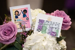 Flowers with cards on them.