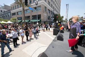 Supervisor Hahn speaking at Long Beach Juneteenth event
