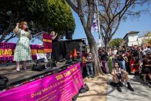 Supervisor Horvath speaking on stage at the Drag March LA