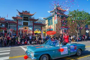 Supervisor Solis waving at the 124th Annual Golden Dragon Parade