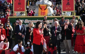 Supervisor Solis speaking at the Hsi Lai Temple New Year