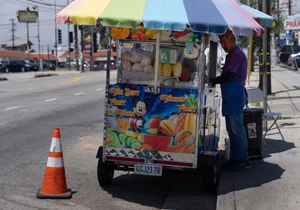 a street fruit vendor on the side of the road.
