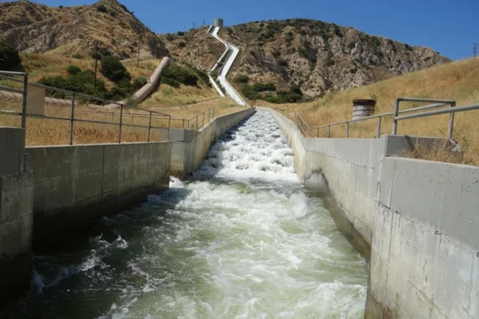 A water canal flowing down a mountain.