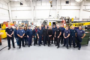 Supervisor Barger group photo with the LA County Fire Air Operations team