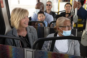 Supervisor Hahn group photo at the Clean Air Day Metro Bus Ride