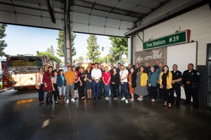 Supervisor Hahn group photo at the Bell Fire Station 39 Open House