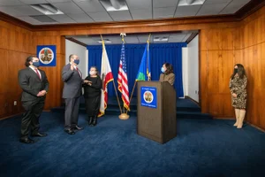 Executive Office Jan. 27, 2021 - Adolfo Gonzales Chief Probation Officer Oath of Office Photo by Bryan Chan / Board of Supervisors