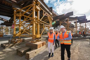 Supervisor Barger in a highlighter vest at a construction site