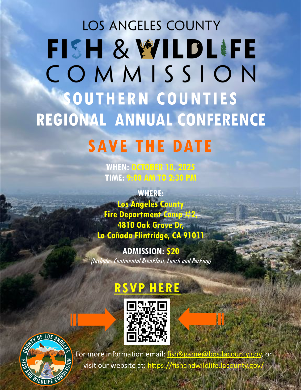 Save the date flyer for the Fish and Wildlife commission on October 10, 2025.