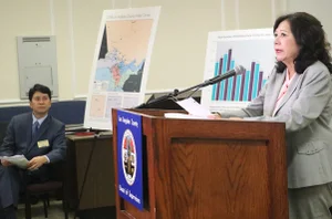 2018 Hate Crime Report Press Conference speaker at the podium