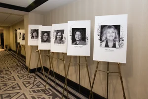 Canvas portraits lined up.