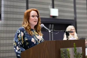 Supervisor Horvath speaking at a podium