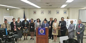 2018 Hate Crime Report Press Conference group photo.