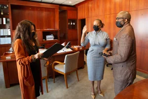 Executive Office Oct. 9, 2020 - Oath of Office Fesia Davenport Acting CEO. Photo by David Franco / Board of Supervisors