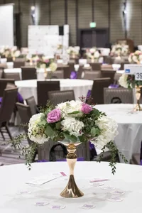 Flower decor in the center of a table.
