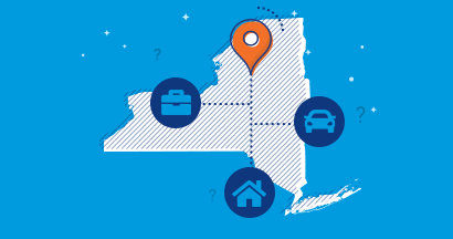 new york insurance icons for home, car, and travel