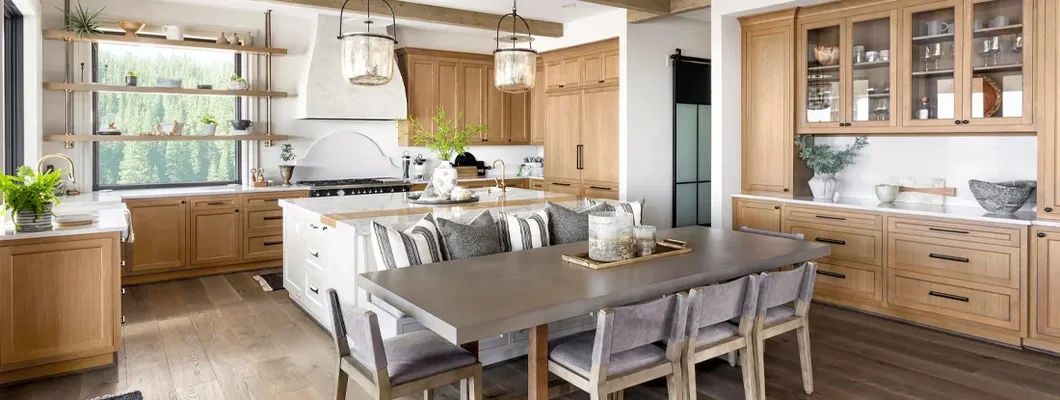 Beautiful kitchen in new traditional style luxury home with island. Whitefish Bay, Wisconsin Homeowners Insurance. 