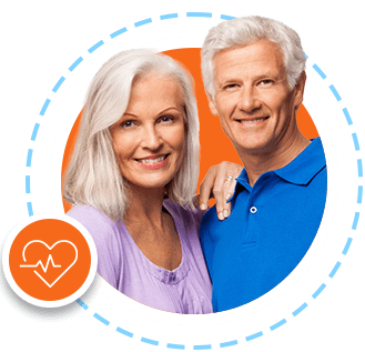 Life insurance icon. Happy mature couple.