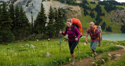 Couple hiking. Find Second to Die Insurance.