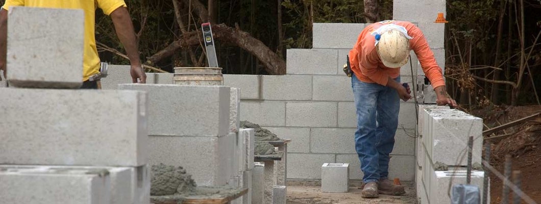 A CMU Wall being erected. Masonry Contractor Insurance.