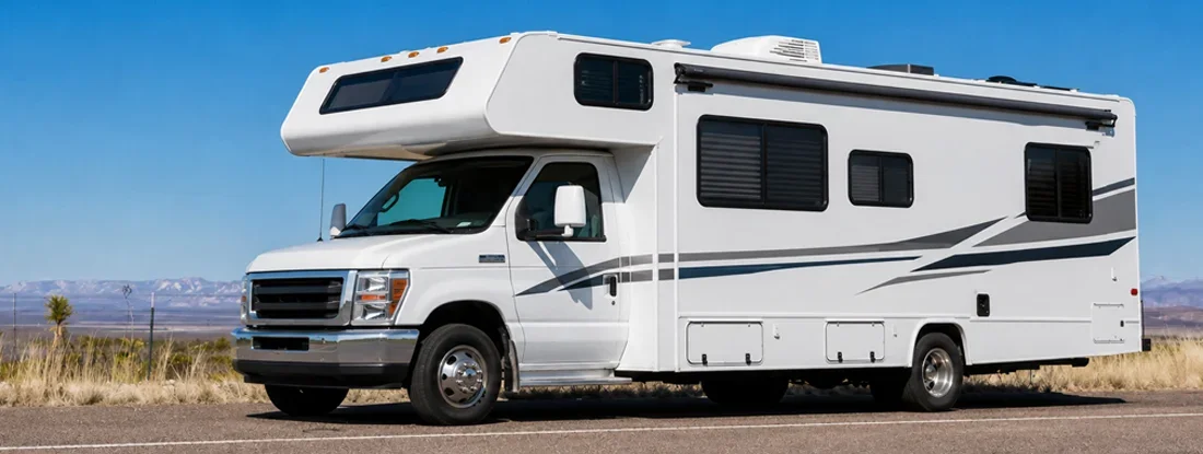 Class C motorohome in the desert. Find Class C Motorhome Insurance.