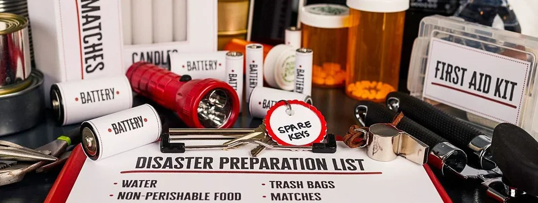 Collection of items for disaster preparedness and emergency planning. 6 Must-Know Steps to Prep Your Business for a Natural Disaster.