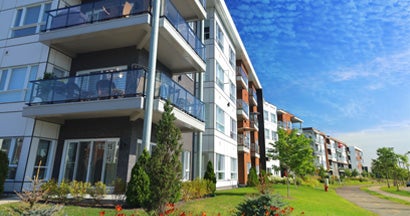 Large Multi-Condos Building Blocks with Bicycles Lane. Renters Insurance Coverage.