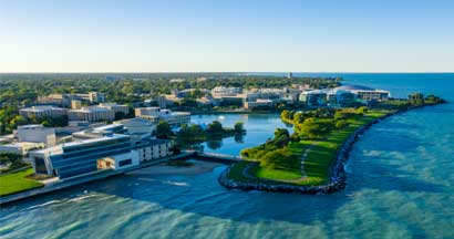 Aerial view of Northwestern University campus.