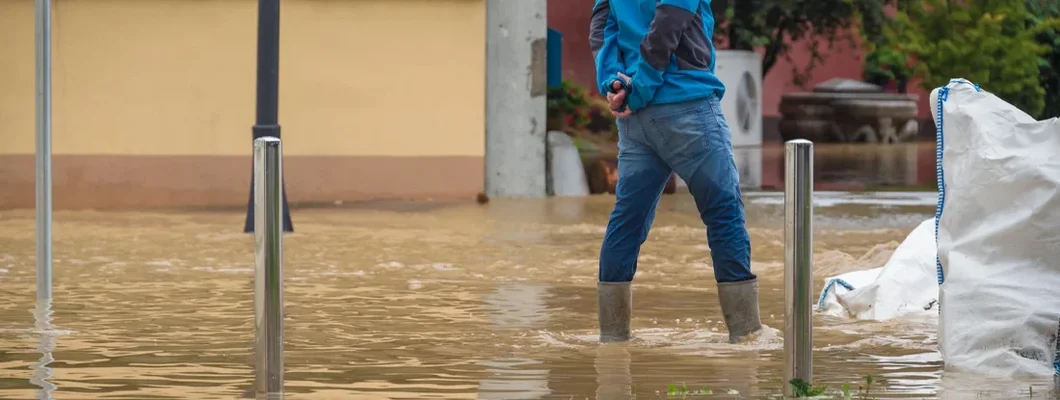 People in flooded city streets after heavy rain. Find Mississippi Flood Insurance.