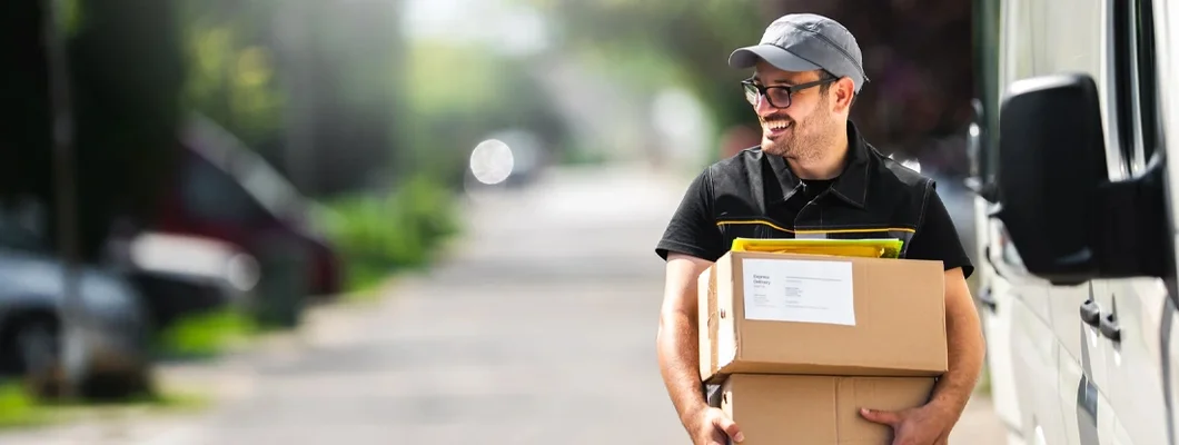 Man delivering a package to a customer. Find Vermont Commercial Vehicle Insurance. 