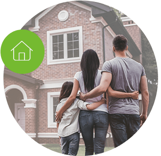 Home Insurance icon. Happy family of three.