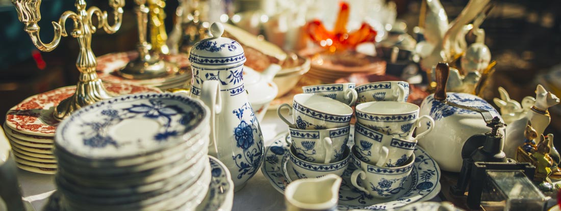 Some beautiful pieces for sale at a flea market. Find Thrift Store Insurance.