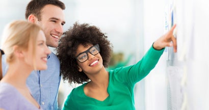 demonstrating a work plan to colleagues 