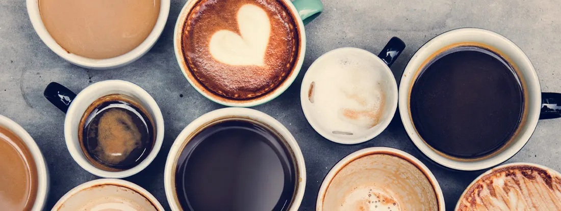 Aerial view of various coffee. Find Coffee Shop Insurance.