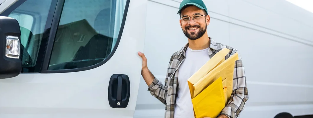 Delivery guy delivering post. Find Illinois Commercial Vehicle Insurance.