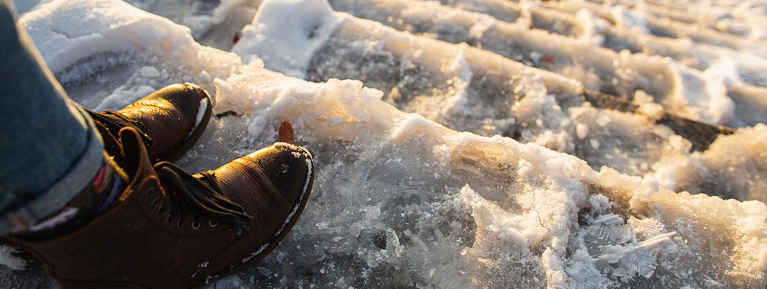 Icy stairway. Massachusetts Liability Coverage Insurance.