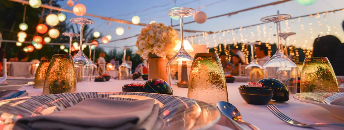 Table setting at event. Massachusetts Event Liability Insurance 