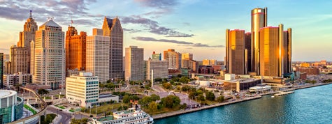 Detroit Aerial Panorama during sunset