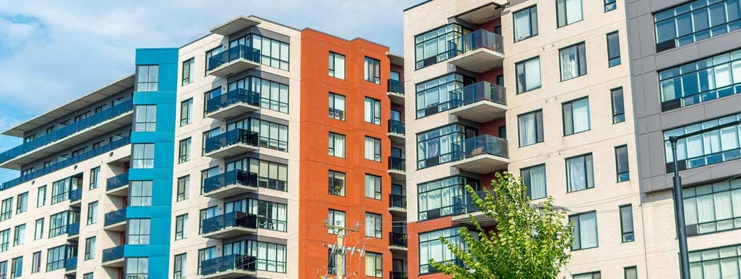 Modern condo buildings with huge windows in downtown. Find Memphis Tennessee renters insurance.