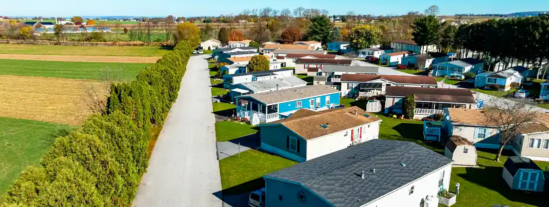 Aerial View of a Mobile Home Park. Get the Mobile Home Insurance Discounts You Deserve.