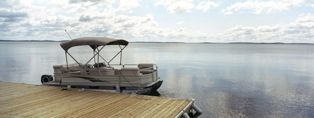 Pontoon on Lake. Pontoon Boat Insurance. 