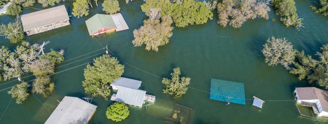 Flooding shown from drone. Find Flood Insurance.