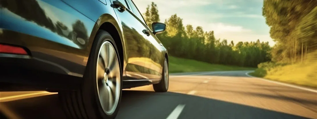 Car rushes along the highway at sunset. Find Cheap Car Insurance.