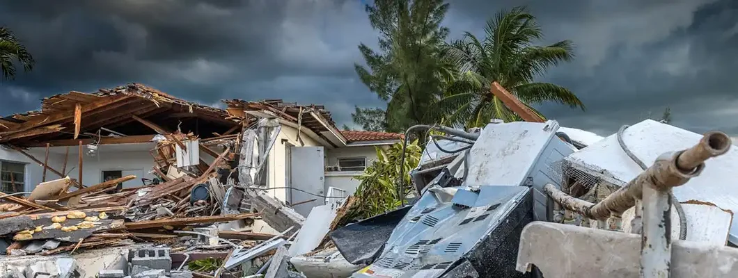 House destroyed by the passage of a hurricane in Florida. Find Earthquake Insurance.
