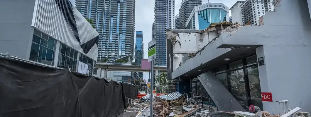 Small business destroyed by the passage of a tornado in Miami, Florida. Top 5 Biggest Financial Risks for Businesses. 