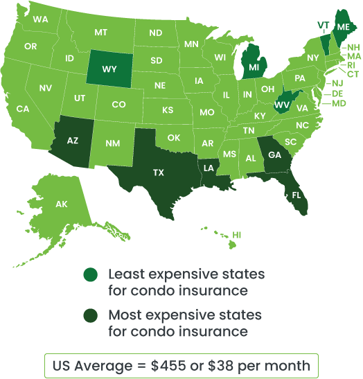 Average condo insurance rates by state