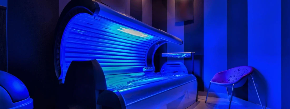 Modern sunbed in a beauty salon. Find Tanning Salon Insurance.