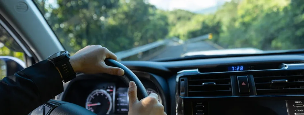 Man driving car on mountain road. Find Lake Oswego, Oregon car insurance.